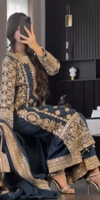Blue Faux Georgette Embroidery Salwar Suit | Jump Suits, Salwar suit, Casual Suits, Creative suits, Designer Suits, Palazzo Suits, Party Wear Suits, Patiala Suits, Straight Suits