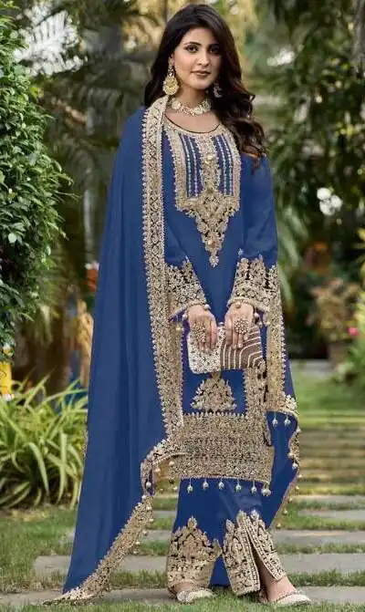 Blue Faux Georgette Sequins Work Salwar Suit | Jump Suits, Tops & Bottoms, Track Suits, Salwar suit, Casual Suits, Creative suits, Designer Suits, Palazzo Suits, Party Wear Suits, Patiala Suits, Straight Suits, Trendy Wear
