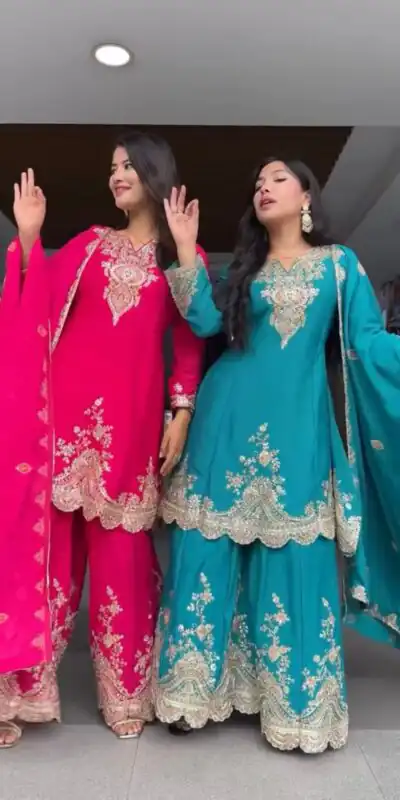 Blue Faux Georgette Thread Work Salwar Suit | Jump Suits, Salwar suit, Casual Suits, Creative suits, Designer Suits, Palazzo Suits, Party Wear Suits, Patiala Suits, Straight Suits