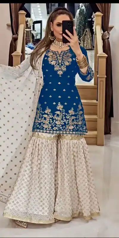 Blue Fox Georgette Embroidery Lace Work Salwar Suit | Jump Suits, Tops & Bottoms, Track Suits, Salwar suit, Casual Suits, Creative suits, Designer Suits, Palazzo Suits, Party Wear Suits, Patiala Suits, Straight Suits, Trendy Wear