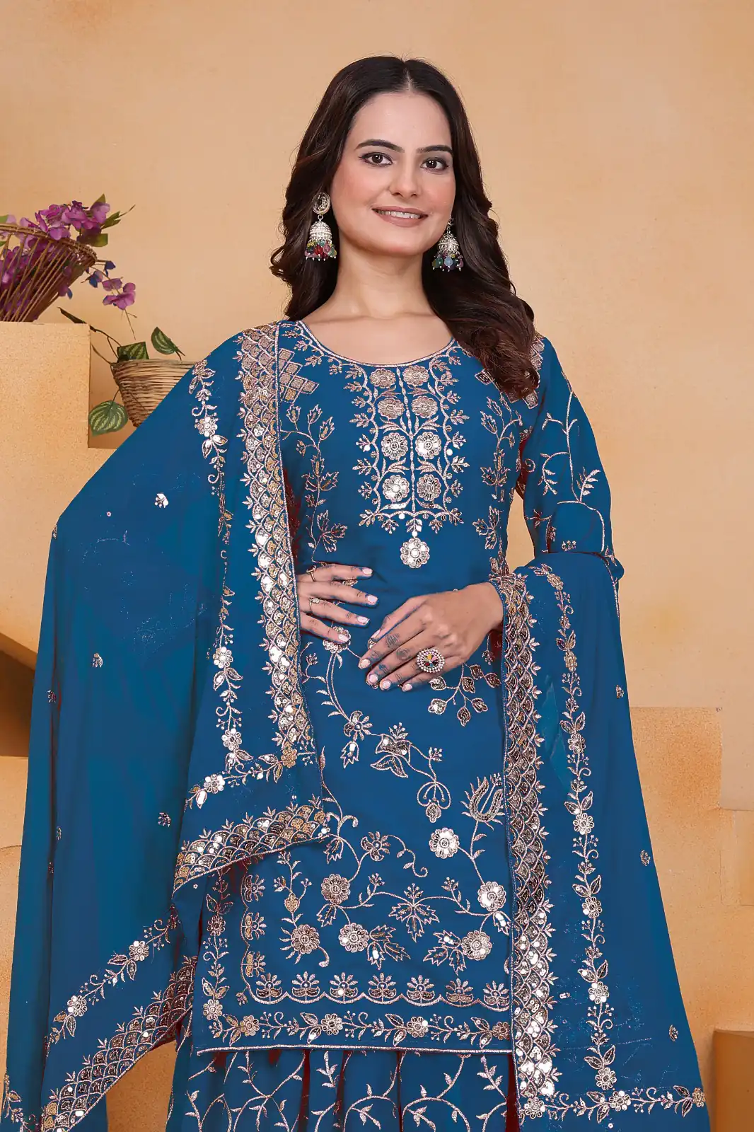 Blue Fox Georgette Embroidery Work Salwar Suit | Jump Suits, Salwar suit, Casual Suits, Creative suits, Designer Suits, Palazzo Suits, Party Wear Suits, Patiala Suits, Straight Suits