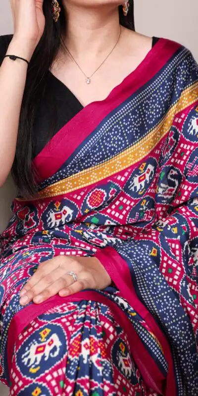 Blue Gaji Silk Patola Print Lagadi Patta Saree | Sarees, Bollywood Sarees, Creative Sarees, Designer Sarees, Embroidered Sarees, Ethnic Saree, Modern Digital sarees, Party Wear Sarees