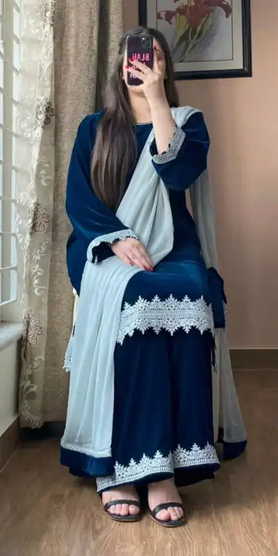 Blue Georgette Lace Embroidery Work Salwar Suit | Jump Suits, Salwar suit, Casual Suits, Creative suits, Designer Suits, Palazzo Suits, Party Wear Suits, Patiala Suits, Straight Suits