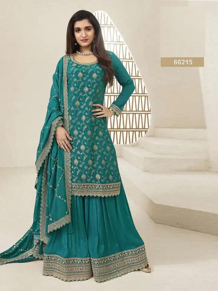 Blue Jacquard Silk Chinon Multi Work Salwar Suit | Jump Suits, Salwar suit, Casual Suits, Creative suits, Designer Suits, Palazzo Suits, Party Wear Suits, Patiala Suits, Straight Suits