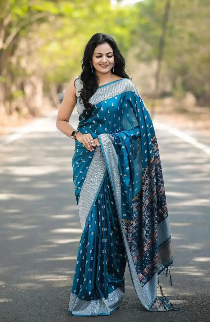 Blue Lichi Silk Border Lace Work Saree | Sarees, Bollywood Sarees, Creative Sarees, Designer Sarees, Embroidered Sarees, Ethnic Saree, Modern Digital sarees, Party Wear Sarees