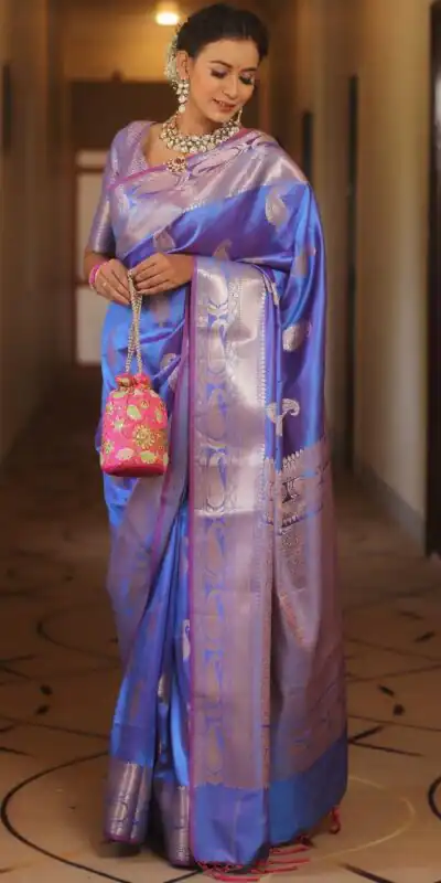 Blue Lichi Silk Border Lace Work Saree | Sarees, Bollywood Sarees, Creative Sarees, Designer Sarees, Embroidered Sarees, Ethnic Saree, Modern Digital sarees, Party Wear Sarees