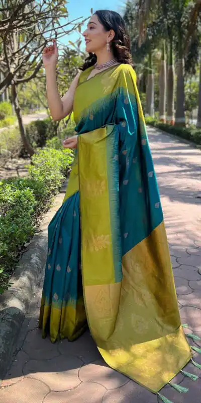 Blue Lichi Silk Jacquard Saree | Sarees, Bollywood Sarees, Creative Sarees, Designer Sarees, Embroidered Sarees, Ethnic Saree, Modern Digital sarees, Party Wear Sarees