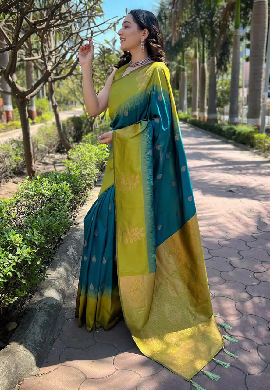Blue Lichi Silk Jacquard Saree | Sarees, Bollywood Sarees, Creative Sarees, Designer Sarees, Embroidered Sarees, Ethnic Saree, Modern Digital sarees, Party Wear Sarees