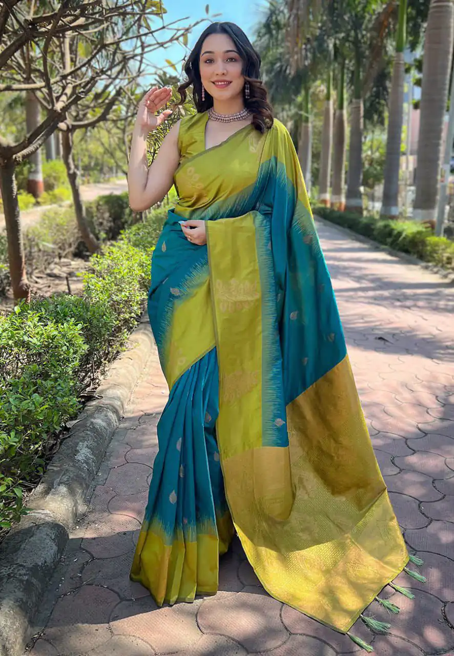 Blue Lichi Silk Jacquard Saree | Sarees, Bollywood Sarees, Creative Sarees, Designer Sarees, Embroidered Sarees, Ethnic Saree, Modern Digital sarees, Party Wear Sarees