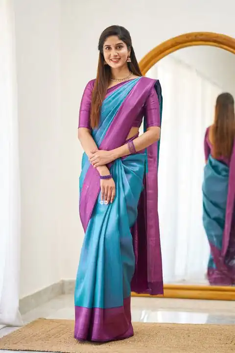 Blue Lichi Silk Jacquard Work Saree | Sarees, Bollywood Sarees, Creative Sarees, Designer Sarees, Embroidered Sarees, Ethnic Saree, Modern Digital sarees, Party Wear Sarees