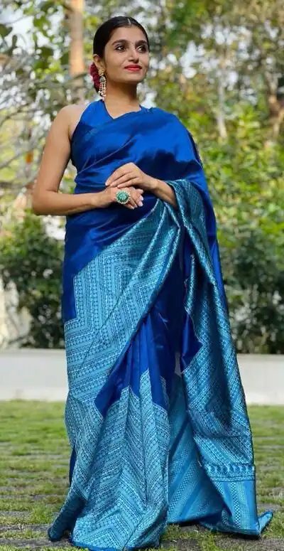 Blue Lichi Silk Lace Border Work Saree | Sarees, Bollywood Sarees, Creative Sarees, Designer Sarees, Embroidered Sarees, Ethnic Saree, Modern Digital sarees, Party Wear Sarees