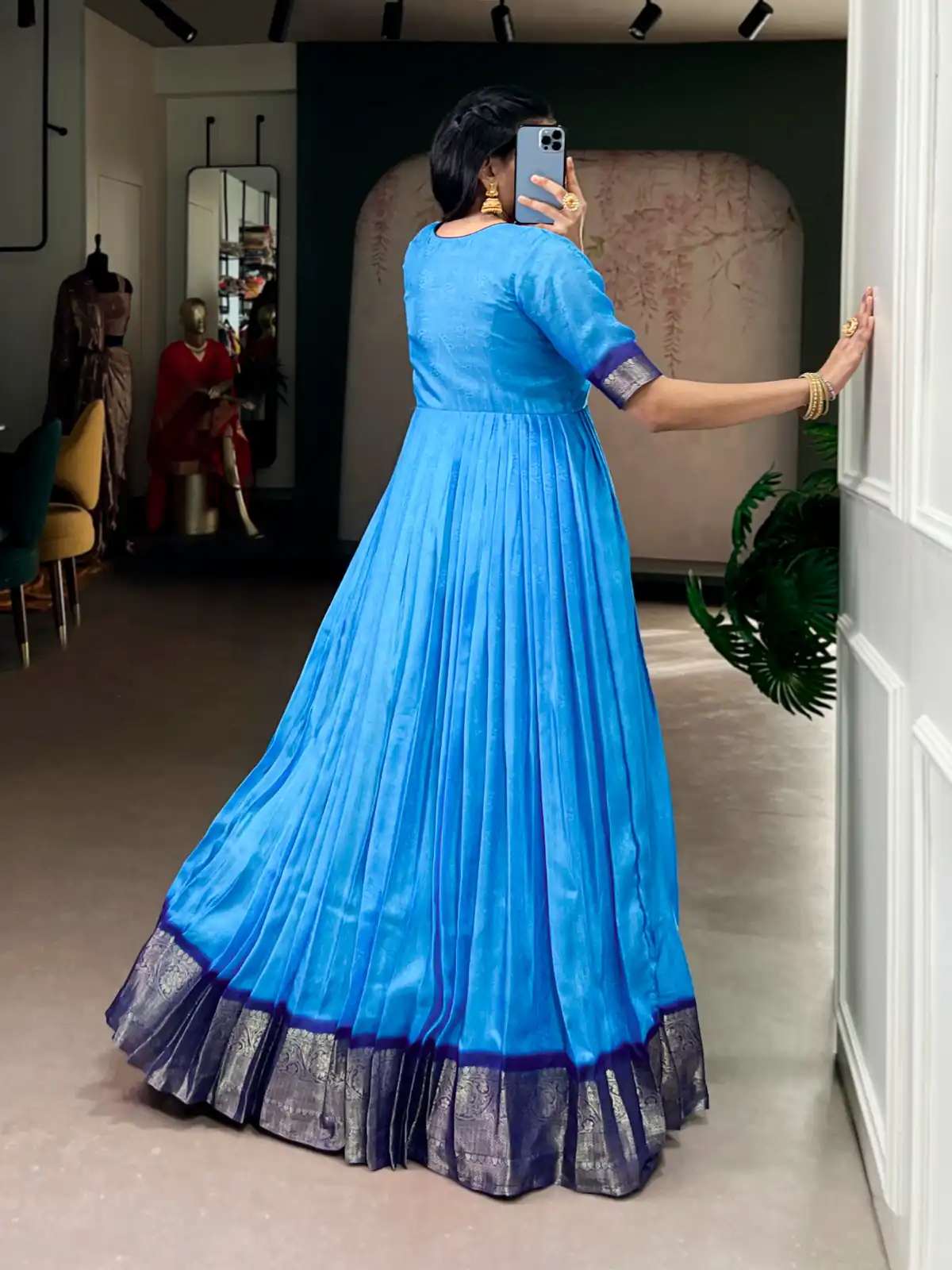 Blue Mass Mello Zari Work Gown | Gowns, Bollywood Gowns, Creative Gowns, Designer Gowns, Embroidered Gowns, Party Wear Gowns
