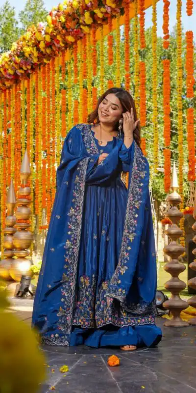 Blue Natural Crap Silk Embroidery Work Anarkali Suit | Anarkali Suits, Bollywood Anarkali, Creative-Anarkali, Designer Anarkali, Embroidered Anarkali, Party Wear Anarkali