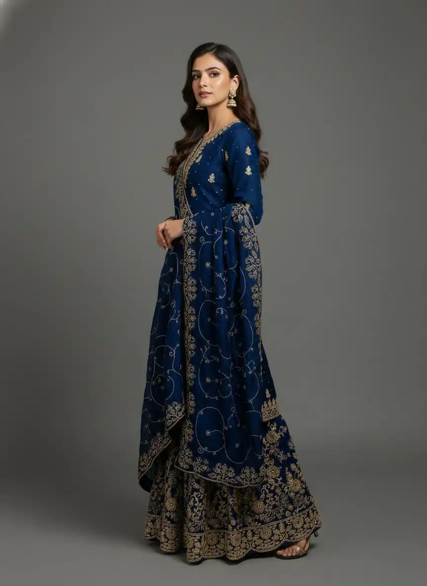 Blue Organza Silk Embroidery Lace Work Salwar Suit | Jump Suits, Salwar suit, Casual Suits, Creative suits, Designer Suits, Palazzo Suits, Party Wear Suits, Patiala Suits, Straight Suits