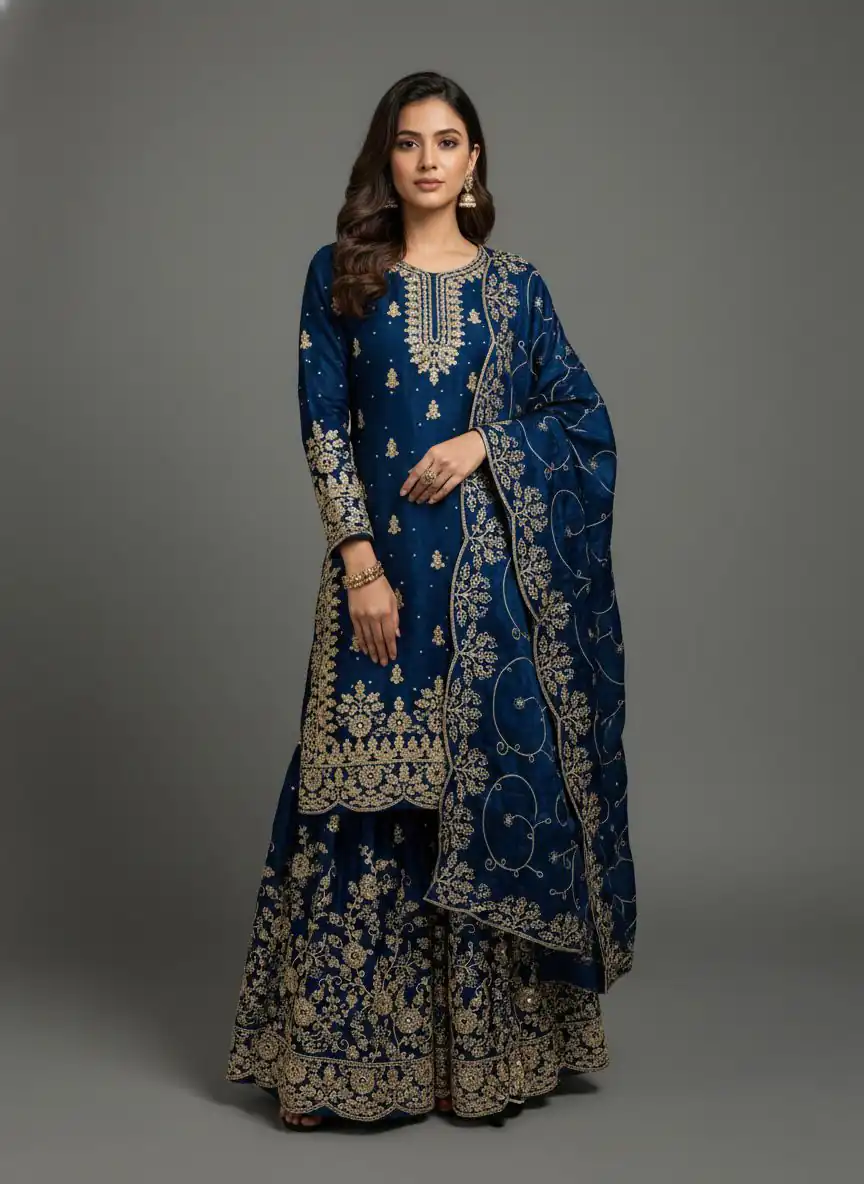 Blue Organza Silk Embroidery Lace Work Salwar Suit | Jump Suits, Salwar suit, Casual Suits, Creative suits, Designer Suits, Palazzo Suits, Party Wear Suits, Patiala Suits, Straight Suits