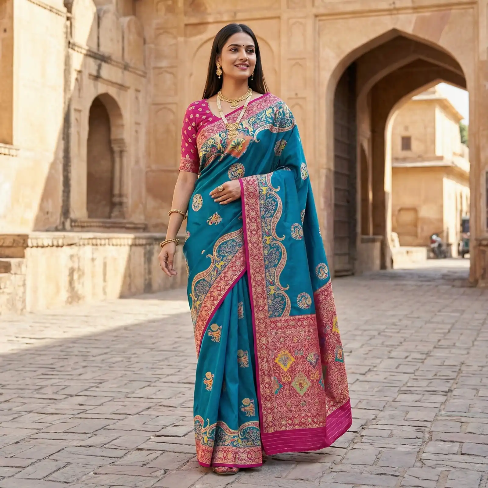 Blue Pashmina Silk Woven Lace Border Saree | Sarees, Bollywood Sarees, Creative Sarees, Designer Sarees, Embroidered Sarees, Ethnic Saree, Modern Digital sarees, Party Wear Sarees
