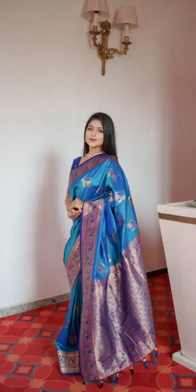 Blue Pethani Silk Zari Lace Work Saree | Sarees, Bollywood Sarees, Creative Sarees, Designer Sarees, Embroidered Sarees, Ethnic Saree, Modern Digital sarees, Party Wear Sarees