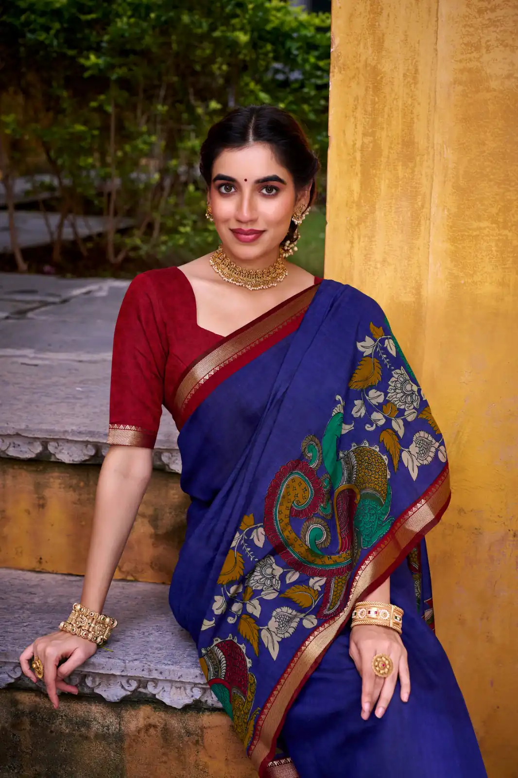 Blue Polyester Kalamkari Saree | Sarees, Bollywood Sarees, Creative Sarees, Designer Sarees, Embroidered Sarees, Ethnic Saree, Modern Digital sarees, Party Wear Sarees