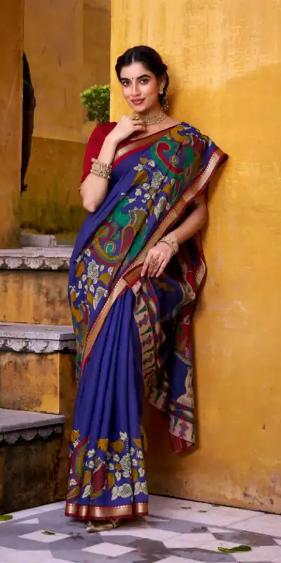 Blue Polyester Kalamkari Saree | Sarees, Bollywood Sarees, Creative Sarees, Designer Sarees, Embroidered Sarees, Ethnic Saree, Modern Digital sarees, Party Wear Sarees