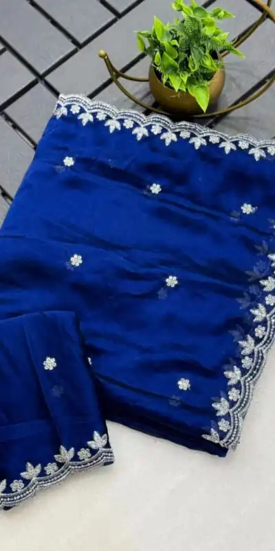 Blue Rangoli Chiffon Embroidery Cut Work Saree | Sarees, Bollywood Sarees, Creative Sarees, Designer Sarees, Embroidered Sarees, Ethnic Saree, Modern Digital sarees, Party Wear Sarees