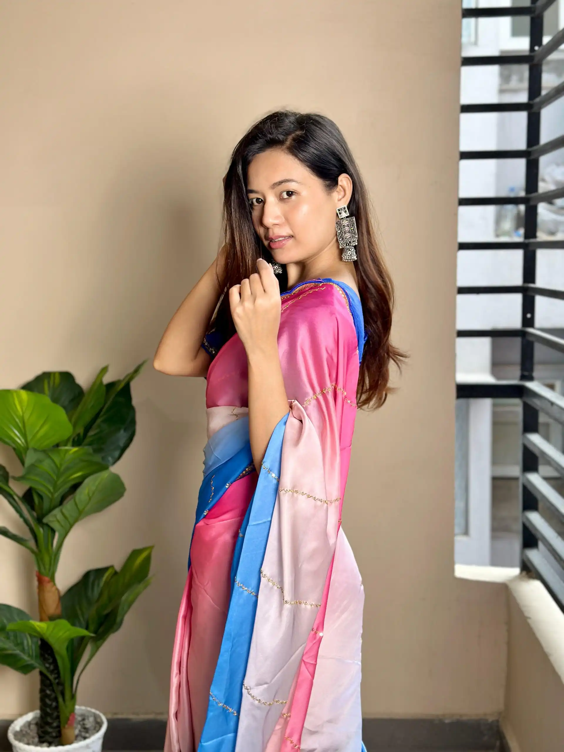 Blue Soft Georgette Satin With Digital Print Embroidery Work Saree | Sarees, Bollywood Sarees, Creative Sarees, Designer Sarees, Embroidered Sarees, Ethnic Saree, Modern Digital sarees, Party Wear Sarees