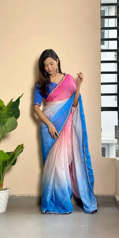 Blue Soft Georgette Satin With Digital Print Embroidery Work Saree | Sarees, Bollywood Sarees, Creative Sarees, Designer Sarees, Embroidered Sarees, Ethnic Saree, Modern Digital sarees, Party Wear Sarees