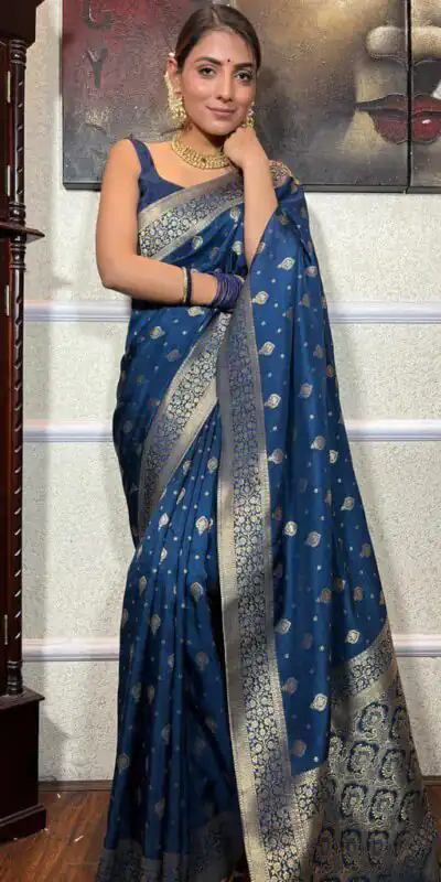 Blue Soft Lichi Silk Border Jacquard Work Saree | Sarees, Bollywood Sarees, Creative Sarees, Designer Sarees, Embroidered Sarees, Ethnic Saree, Modern Digital sarees, Party Wear Sarees