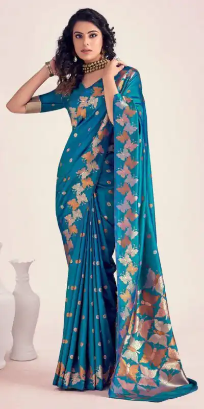 Blue Soft Lichi Silk Border Lace Work Saree | Sarees, Bollywood Sarees, Creative Sarees, Designer Sarees, Embroidered Sarees, Ethnic Saree, Modern Digital sarees, Party Wear Sarees
