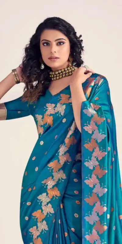 Blue Soft Lichi Silk Border Lace Work Saree | Sarees, Bollywood Sarees, Creative Sarees, Designer Sarees, Embroidered Sarees, Ethnic Saree, Modern Digital sarees, Party Wear Sarees