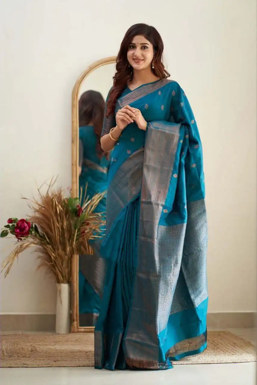 Blue Soft Lichi Silk Lace Border Saree | Sarees, Bollywood Sarees, Creative Sarees, Designer Sarees, Embroidered Sarees, Ethnic Saree, Modern Digital sarees, Party Wear Sarees