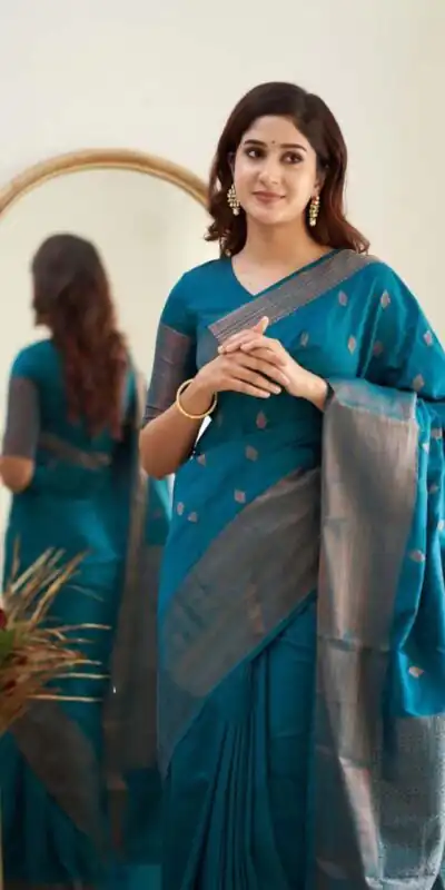 Blue Soft Lichi Silk Lace Border Saree | Sarees, Bollywood Sarees, Creative Sarees, Designer Sarees, Embroidered Sarees, Ethnic Saree, Modern Digital sarees, Party Wear Sarees