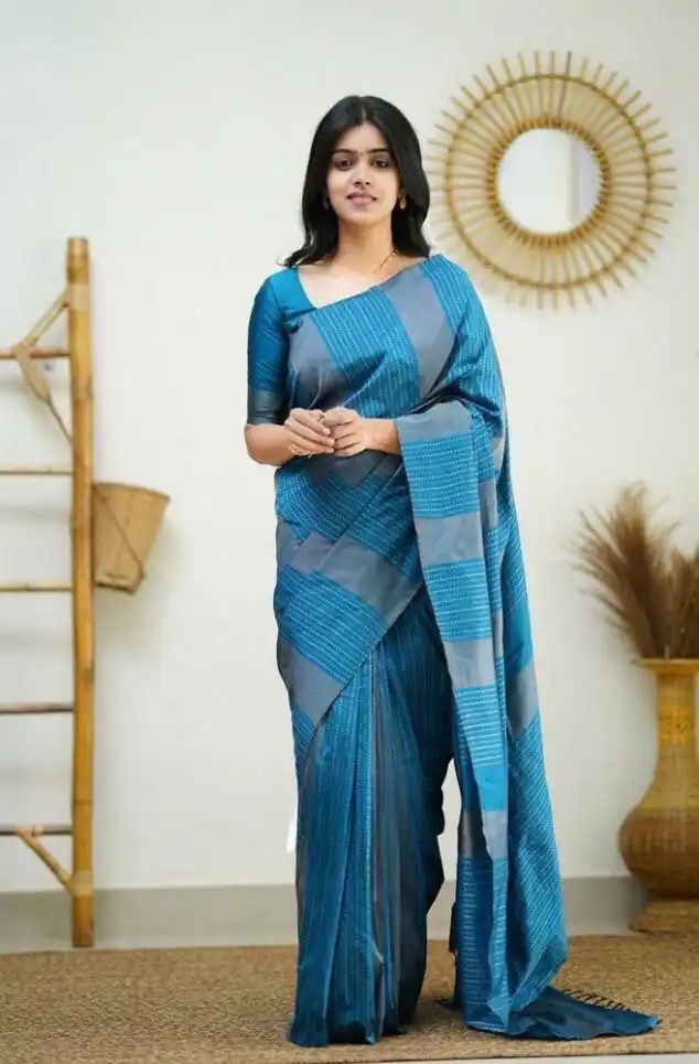 Blue Soft Lichi Silk Rich Pallu Work Border Saree | Sarees, Bollywood Sarees, Creative Sarees, Designer Sarees, Embroidered Sarees, Ethnic Saree, Modern Digital sarees, Party Wear Sarees
