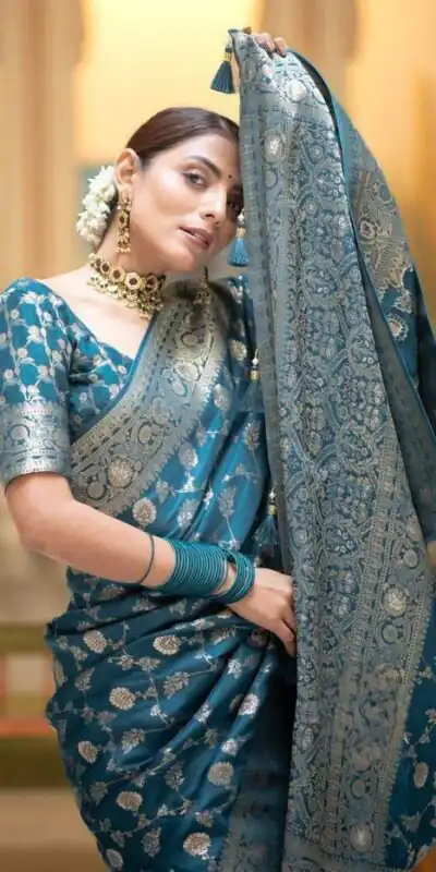 Blue Soft Lichi Silk With Jacquard Work Saree | Sarees, Bollywood Sarees, Creative Sarees, Designer Sarees, Embroidered Sarees, Ethnic Saree, Modern Digital sarees, Party Wear Sarees