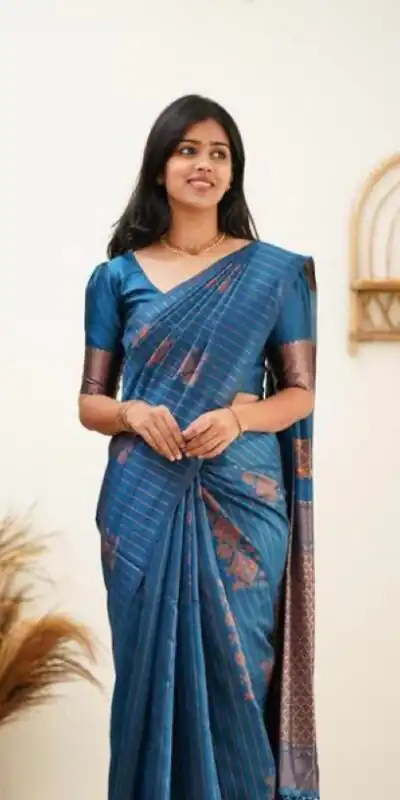 Blue Soft Lichi Silk With Lace Work Saree | Sarees, Bollywood Sarees, Creative Sarees, Designer Sarees, Embroidered Sarees, Ethnic Saree, Modern Digital sarees, Party Wear Sarees
