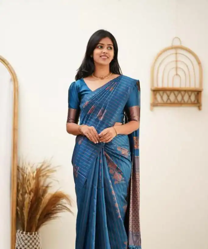 Blue Soft Lichi Silk With Lace Work Saree | Sarees, Bollywood Sarees, Creative Sarees, Designer Sarees, Embroidered Sarees, Ethnic Saree, Modern Digital sarees, Party Wear Sarees
