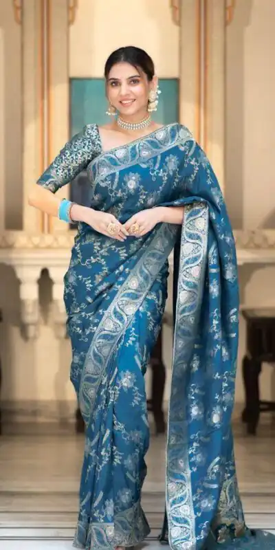 Blue Soft Litchi Silk All Over Weaving Saree | Sarees, Bollywood Sarees, Creative Sarees, Designer Sarees, Embroidered Sarees, Ethnic Saree, Modern Digital sarees, Party Wear Sarees