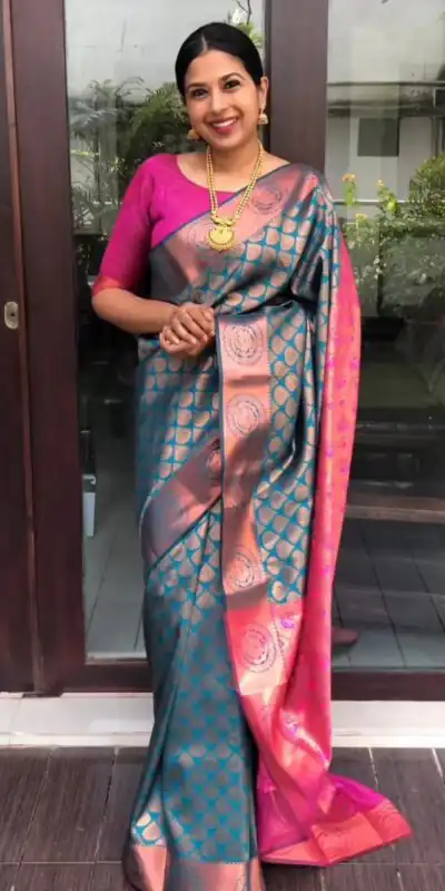 Blue Soft Litchi Silk Jacquard Work On All Over Saree | Sarees, Bollywood Sarees, Creative Sarees, Designer Sarees, Embroidered Sarees, Ethnic Saree, Modern Digital sarees, Party Wear Sarees