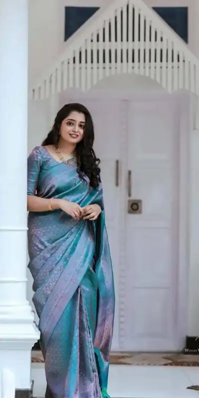 Blue Soft Litchi Silk Jacquard Work On All Over Saree | Sarees, Bollywood Sarees, Creative Sarees, Designer Sarees, Embroidered Sarees, Ethnic Saree, Modern Digital sarees, Party Wear Sarees