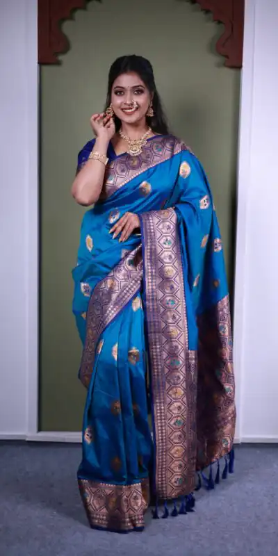 Blue Soft Paithani Silk Zari Lace Work Saree | Sarees, Bollywood Sarees, Creative Sarees, Designer Sarees, Embroidered Sarees, Ethnic Saree, Modern Digital sarees, Party Wear Sarees