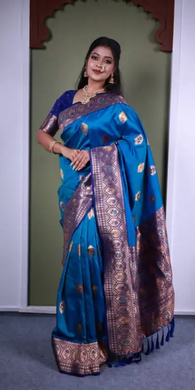 Blue Soft Paithani Silk Zari Work Lace Saree | Sarees, Bollywood Sarees, Creative Sarees, Designer Sarees, Embroidered Sarees, Ethnic Saree, Modern Digital sarees, Party Wear Sarees