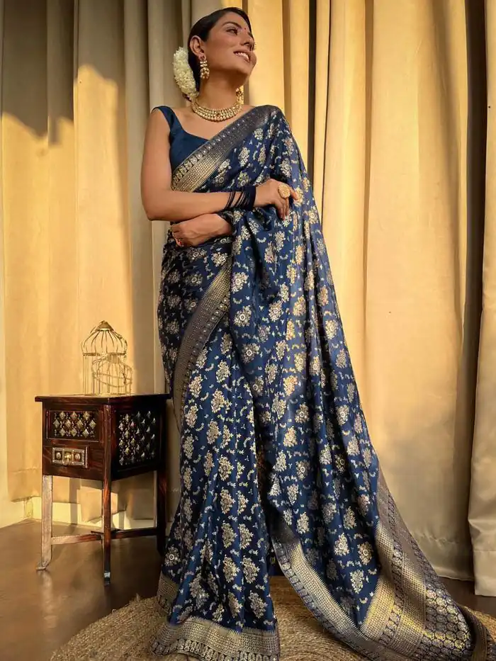 Blue Soft Silk Jacquard All Over Work Saree | Sarees, Bollywood Sarees, Creative Sarees, Designer Sarees, Embroidered Sarees, Ethnic Saree, Modern Digital sarees, Party Wear Sarees