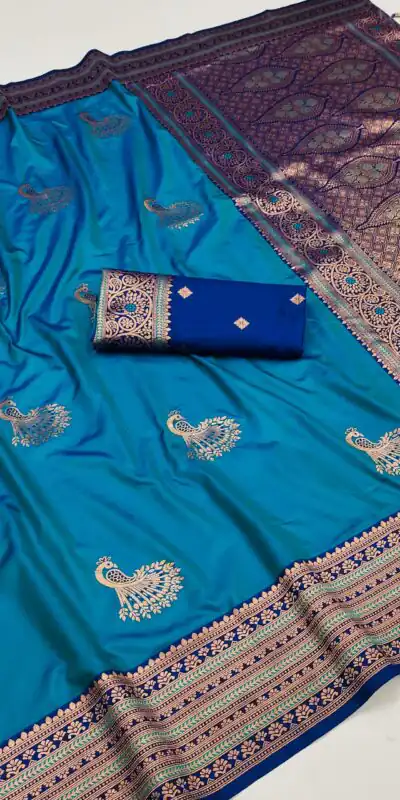 Blue Soft Silk Zari Lace Work Saree | Sarees, Bollywood Sarees, Creative Sarees, Designer Sarees, Embroidered Sarees, Ethnic Saree, Modern Digital sarees, Party Wear Sarees