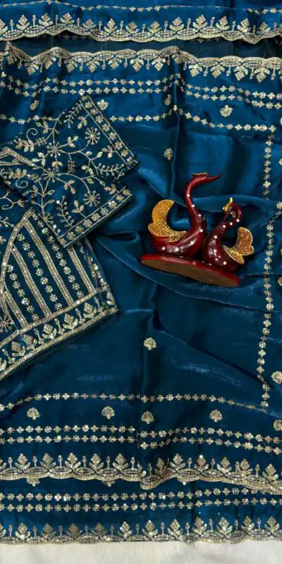 Blue Soft Space Silk Zari Embroidery Work Saree | Sarees, Bollywood Sarees, Creative Sarees, Designer Sarees, Embroidered Sarees, Ethnic Saree, Modern Digital sarees, Party Wear Sarees