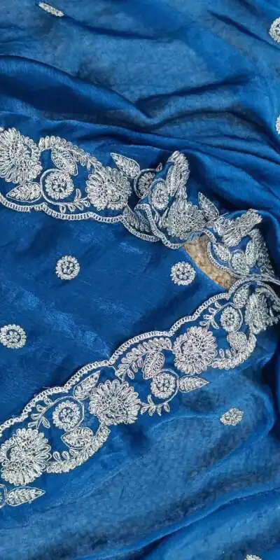 Blue Space Silk Embroidery Work Saree | Sarees, Bollywood Sarees, Creative Sarees, Designer Sarees, Embroidered Sarees, Ethnic Saree, Modern Digital sarees, Party Wear Sarees