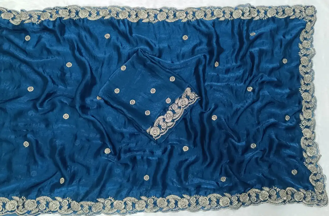 Blue Space Silk Embroidery Work Saree | Sarees, Bollywood Sarees, Creative Sarees, Designer Sarees, Embroidered Sarees, Ethnic Saree, Modern Digital sarees, Party Wear Sarees