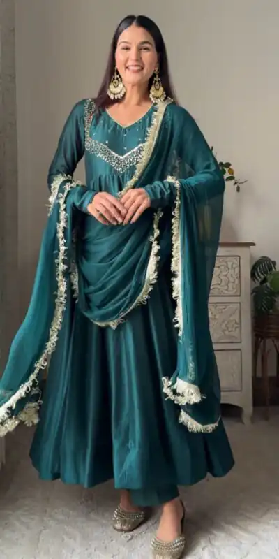 Blue Star Georgette Embroidery Work Anarkali Gown | Gowns, Bollywood Gowns, Creative Gowns, Designer Gowns, Embroidered Gowns, Party Wear Gowns