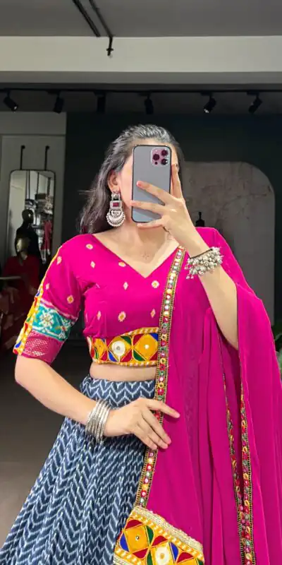 Blue Tasar Silk Printed Foil Lehenga Choli | Lehenga, Bollywood Lehenga, Creative Lehenga, Designer Lehenga, Embroidered Lehenga, Party Wear Lehenga