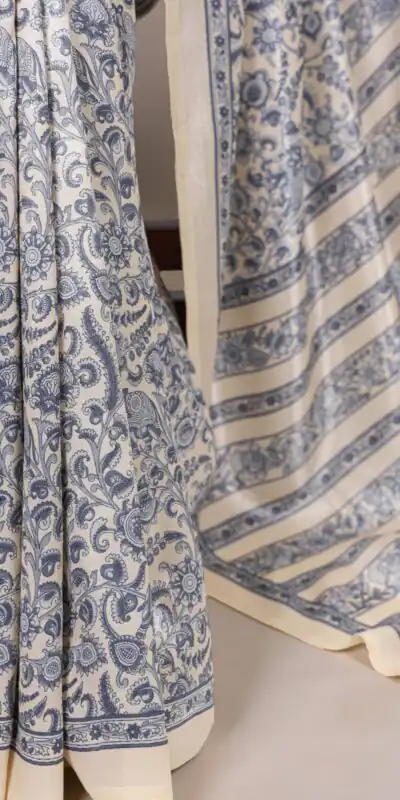 Blue Taser Silk With Printed Work Saree | Sarees, Bollywood Sarees, Creative Sarees, Designer Sarees, Embroidered Sarees, Ethnic Saree, Modern Digital sarees, Party Wear Sarees