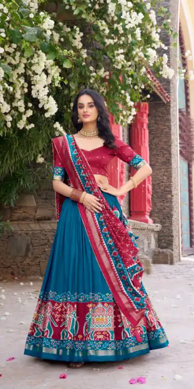 Blue Tushar Silk Patola Printed Lehenga Choli | Lehenga, Bollywood Lehenga, Creative Lehenga, Designer Lehenga, Embroidered Lehenga, Party Wear Lehenga