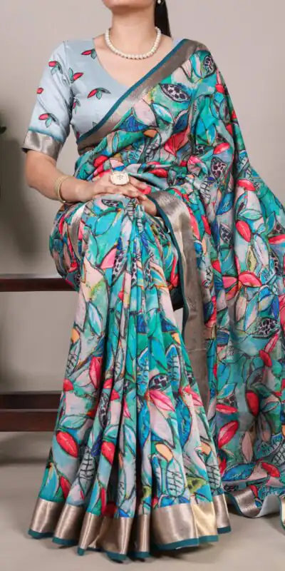 Blue Tushar Silk With Viscose Border Printed Saree | Sarees, Bollywood Sarees, Creative Sarees, Designer Sarees, Embroidered Sarees, Ethnic Saree, Modern Digital sarees, Party Wear Sarees